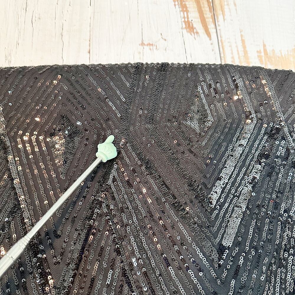 Teri Jon by Rickie Freeman Strapless Geometric Sequined Gown Black US 12 Formal - Picture 13 of 15